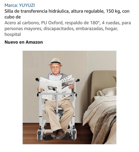 Silla YUYUZI en uso - vista lateral con cuidadora